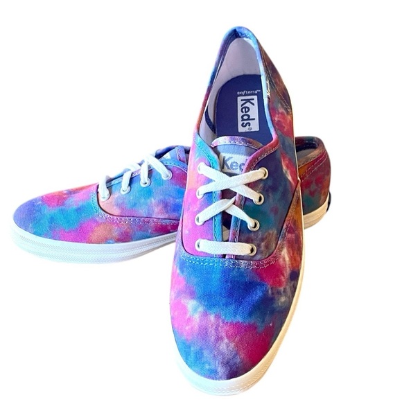 NWOT Keds tie dyed lace-up canvas sneakers rubber sole SZ 6.5 blue pink - Picture 1 of 10